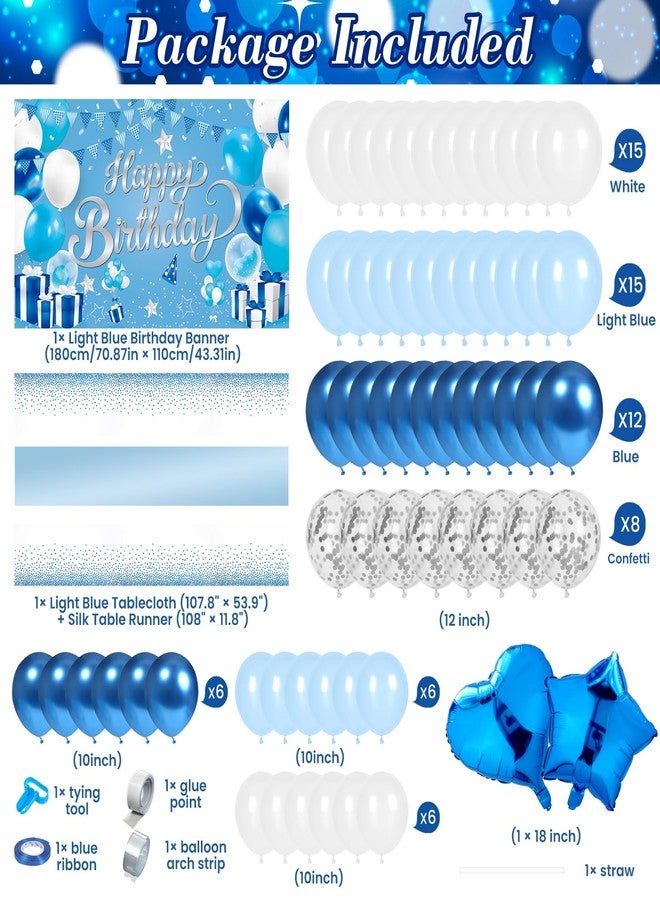 Woosytoo Light Blue Birthday Party Decorations Light Blue Party Decoration Backdrop Banner with Heart Star Foil Balloons Tablecloth Happy Birthday Party Supplies for Boys Girls Men Women Bday Celebration - Image 4